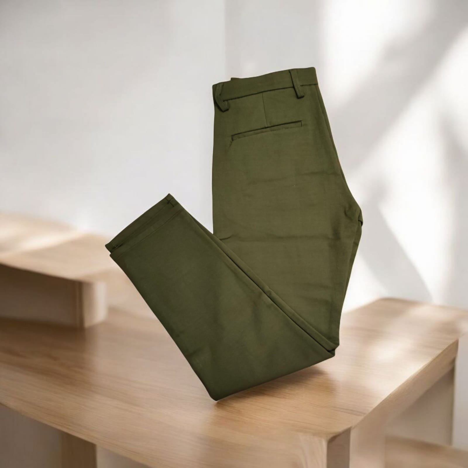 FORMAL GABARDINE PANT-DARK OLIVE COLOUR - Image 3