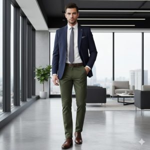 FORMAL GABARDINE PANT-DARK OLIVE COLOUR