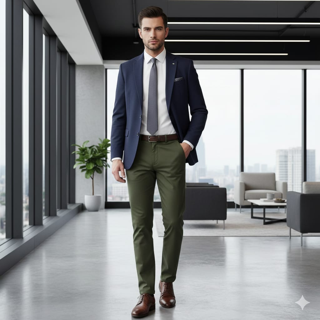 FORMAL GABARDINE PANT-DARK OLIVE COLOUR